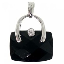 Special Cut Black Onyx Handbag Purse Pendant in Solid White Gold