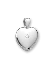 18k Premium Weight White Gold Heart Picture Locket w/ 5pt. Diamond 3/4 inch x 3/4 inch in 18K