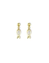 Solid 14k Yellow Gold Marquise CZ Fish Dangle Earrings