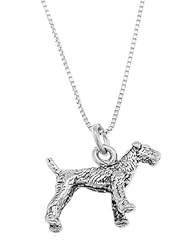 Sterling Silver Three Dimensional Airedale Dog Necklace