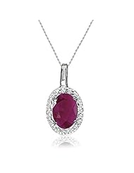 14K White Gold Oval Ruby and Diamond Pendant (.60ct tw. 18" chain)