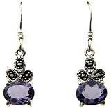 Sterling Silver Marcasite Simulated Amethyst Earrings