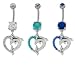 HALF PAVE HEART HALF DOLPHIN BELLY RING CLEAR