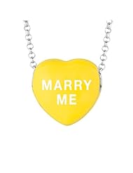 Sterling Silver 14mm Yellow enamel Sweethearts MARRY ME Heart Pendant