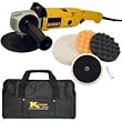DeWalt DW849 Heavy Duty Variable Speed Polisher along with a Professional 3 Pad Buffing and Polishing Kit 3 &acirc;?" 8" Grip Pads (2 Waffle Foam & 1 Wool) along with a 5/8" Threaded Grip Backing Plate