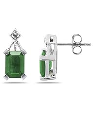 Emerald Cut Emerald & Diamond Earrings in 14K White Gold