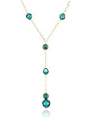 Malachite Bead, Faceted Round Emerald Swarovski Element Bead and Gold over Silver Chain with Clasp Y-Shaped Necklace, 16"+2" Extender