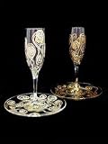 Victorian Bride Design - Hand Painted - Toasting Flute & Cake Plate, Renaissance Groom Design - Hand Painted - Toasting Flute & Cake Plate