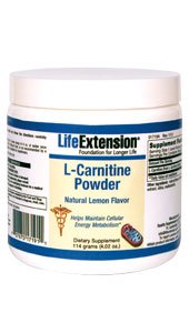 Life Extension L-Carnitine Powder, Natural Lemon Flavor, 1000 mg, 4.02 Ounce