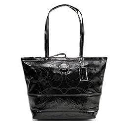 Coach Signature Op Art Patent Leather Book Tote 15142 Black