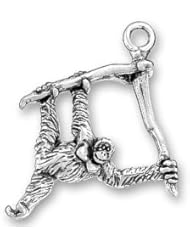 Sterling Silver 3D Hanging Orangutan Ape Animal Charm