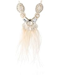 Ranjana Khan "Deco Bride" Bride Pearl and Feather Pendant Necklace