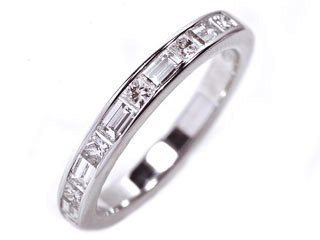 18k White Gold Baguette Diamond & Princess Cut Diamond Ring Size 7 Ct.tw 0.70