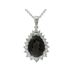STERLING SILVER 8.67CT SMOKY QUARTZ AND 2.13CTW WHITE TOPAZ PENDANT WITH CHAIN by JTV