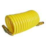 Interstate Pneumatics HR16-050A 3/8 Inch 50 ft long w/1/4 Inch NPT Swivel Fittings, Recoil Yellow Nylon Hose