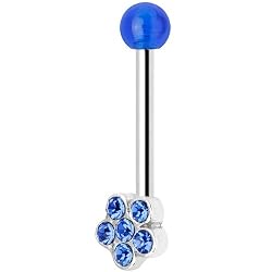 Blue Gem Flower Eyebrow Ring with Acrylic Ball