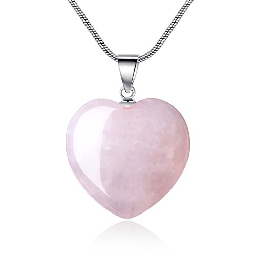 AmorWing Bridesmaid Necklace Pink Quartz Heart Love Natural Crystals Pendant for Women and Girls