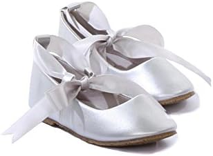 Toddler3 to Youth3 Ballet Flat Girl Shoe with Ribbon Tie in Silver - Toddler - 7