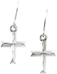 14K White Gold Childrens Diamond Cut Cross Dangle Earrings