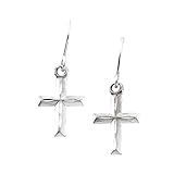 14K White Gold Children's ''Diamond Cut Cross'' Dangle Earrings