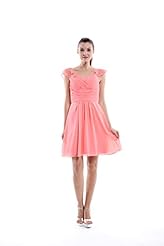 A-line V-neck Flutter Natural   Waistline Lace Ruched Knee Length Chiffon Bridesmaid Dress 