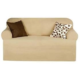 Sofa Slipcover T-Cushion- Canvas Soft Weave- Linen Leaves