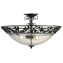 Thomas Lighting M2802-7 Three Light Semi-Flush Mount, Matte Black with Lacy Hand Forged Iron Patterns Finish with Blown Seedy Glass