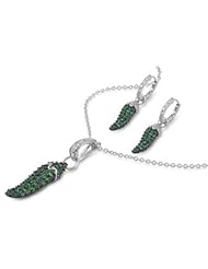 Sterling Silver & Emerald CZ Fancy Fruit Earring & Necklace Set