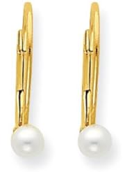 MadiK® 14k Yellow Gold Genuine FW Pearl June Birthstone Leverback Earrings
