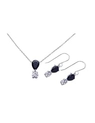 Nickel Free Sterling Silver Pendant & Earring Sets Black And Clear Hanging Set