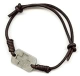 Neptune Giftware Dark Brown Leather Cord Surf Wristband Bracelet With Metal Plate Embossed With A Cross - 0050