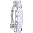 Solid 14kt White Gold Top Drop Cubic Zirconia Six Square Tennis Belly Ring