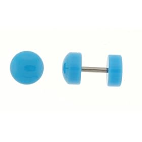NEON BLUE ACRYLIC FAKE PLUG-16 GAUGE EAR WIRE - 7 MM IN DIAMETER - ...