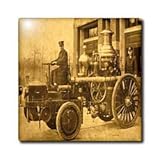 Vintage Fire Engine Steam Pumper - 8 Inch Glass Tile
