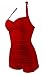 COCOSHIP Solid Red Elegant Retro Boy-Leg One Piece Ruched Maillot Swimsuit 14(FBA)