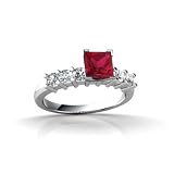 14K White Gold Square Created Ruby Engagement Ring