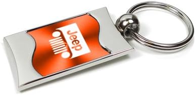 Jeep Grill Logo Orange Spun Brushed Metal Key Chain, Official Licensed