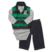 Carter's Green Striped Fleece Vest 3 Piece Set (6 months)