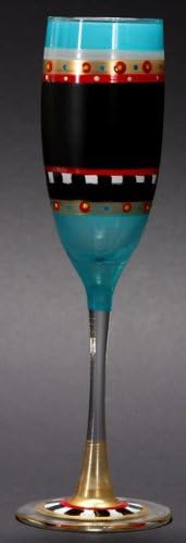 Set of 2 Mosaic Chalkboard Hand Painted Champagne Flute Glass - 5.75 Ounces