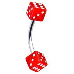16 Gauge Red Dice Eyebrow Ring