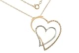 14K Two Tone Gold Diamond Double Heart Pendant
