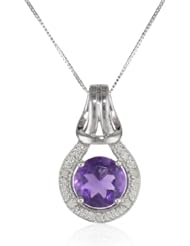 10k Gold Round-Cut Amethyst and Diamond Pendant Necklace (0.03 cttw, I Color, I2 Clarity), 18"