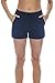 90 Degree By Reflex Soft Comfy Activewear Lounge Shorts with Pockets and Drawstring for Women - Heather Navy - Small