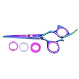 Shark Fin Hair Shears Professional Line Titanium Rainbow Right Handed Non-Swivel Shear 5.5 Inches + Bella Via Hair Glitz Shimmering Hair Tinsel the Hottest Trend in Hair Accessories
