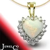 Jewelco London 18 Carat White Gold Diamond-14pt Opal-40pt Heart Shape Pendant