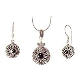 Jewelry Set: Ornate Sterling Silver Black Onyx Earrings and Necklace Set, 16 Inch Snake Chain