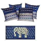 Cushion covers, 'Royal Blue Elephants' (set of 4)