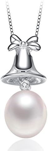 Cute Christmas Jingle Bell Silver Necklace Natural Pearl Jewelry Pendant Necklace