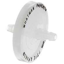 Whatman 6713-1650 PTFE PolyVENT 16 Venting Filter Discs Membrane Stepped Barb Fittings, 3/8" x 1/2" Inlet, 3/8" x 1/2" Outlet, 50mm Diameter, 0.2 Micron (Pack of 10)