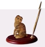 NEW! Executive Desk Brown Scottish Fold Cat Pen Set
